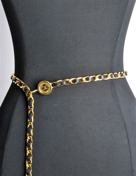 chanel vintage gold chain belt|black and gold chanel belt.